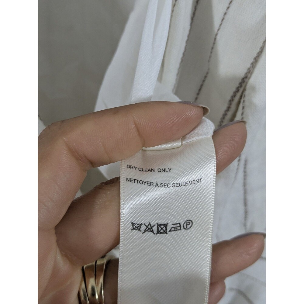 Free People Stella Double Breasted Fray Hem Stripe Linen Blazer in Off White S - Picture 7 of 9